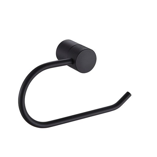 Close-up of Santorini Black Toilet Roll Holder showing matte finish and minimalist design.