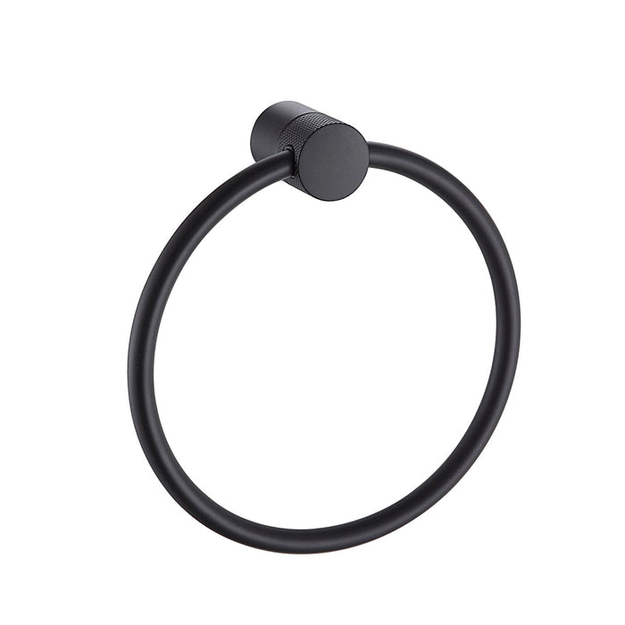 Close-up of Santorini Black Towel Ring showing matte finish and durable build.