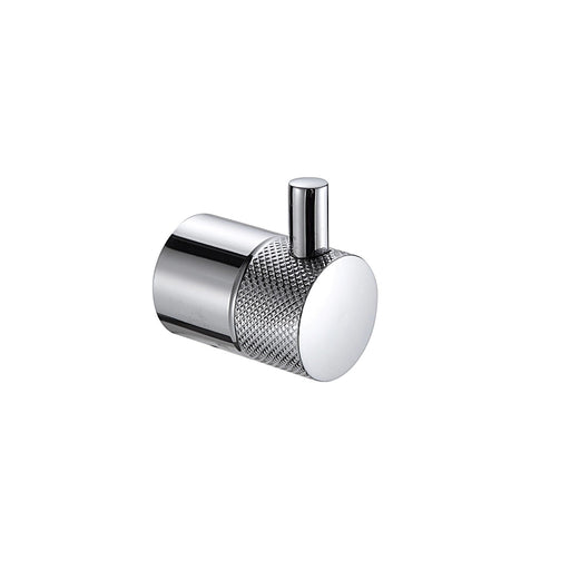 Close-up of Santorini Chrome Robe Hook showing reflective chrome surface and minimalist shape.
