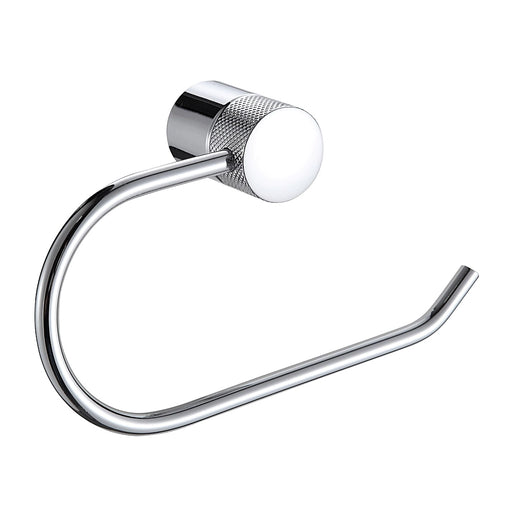 Close-up of Santorini Chrome Toilet Roll Holder showing polished chrome finish and sturdy build.