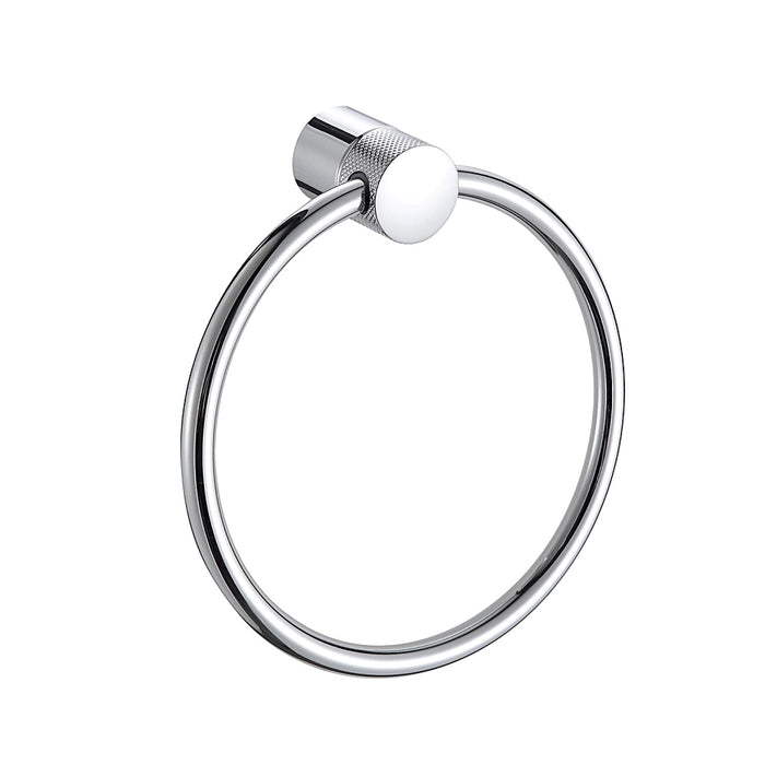 Close-up of Santorini Chrome Towel Ring showing polished chrome surface and sturdy frame.