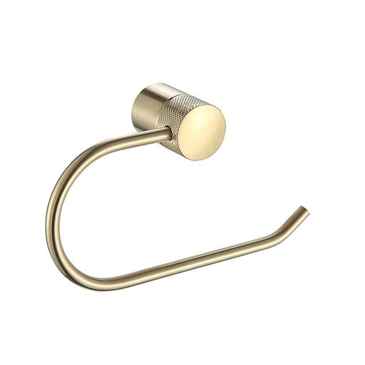 Close-up of Santorini Gold Toilet Roll Holder showing smooth metallic finish and sturdy design.