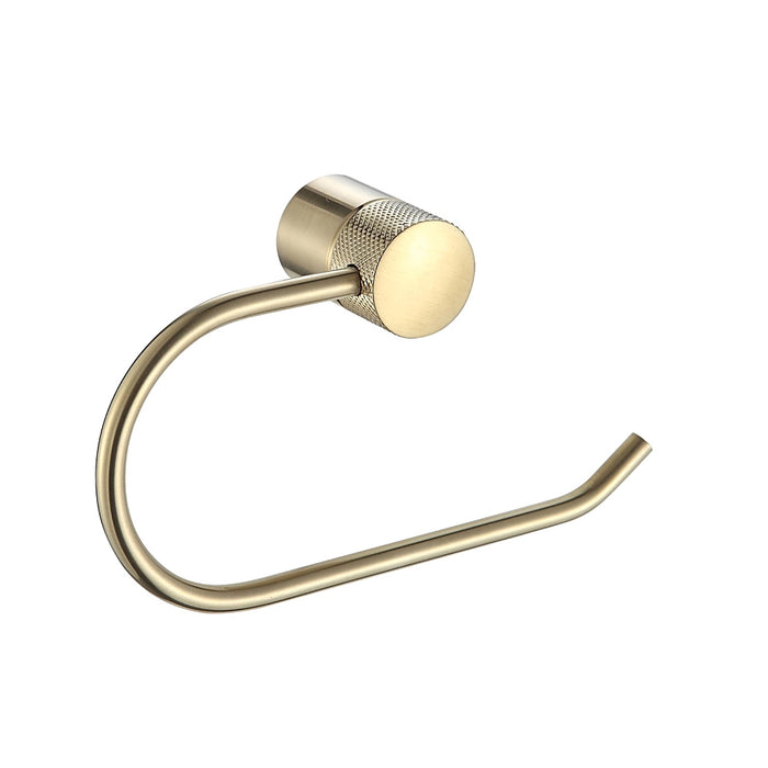 Close-up of Santorini Gold Toilet Roll Holder showing smooth metallic finish and sturdy design.