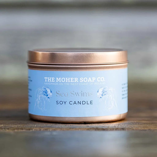 The Moher Soap Co. Sea Swims scented soy candle handmade in Ireland in a tin inspired by Atlantic sea swims