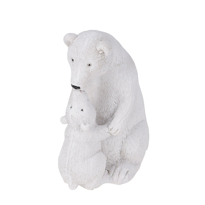 Close-up of Sitting Polar Bear With Cub Ornament showing detailed fur and cub nestled beside the parent bear.