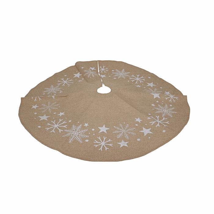 Close-up of Snowflakes & Stars tree blanket showing detailed festive pattern and soft fabric texture.