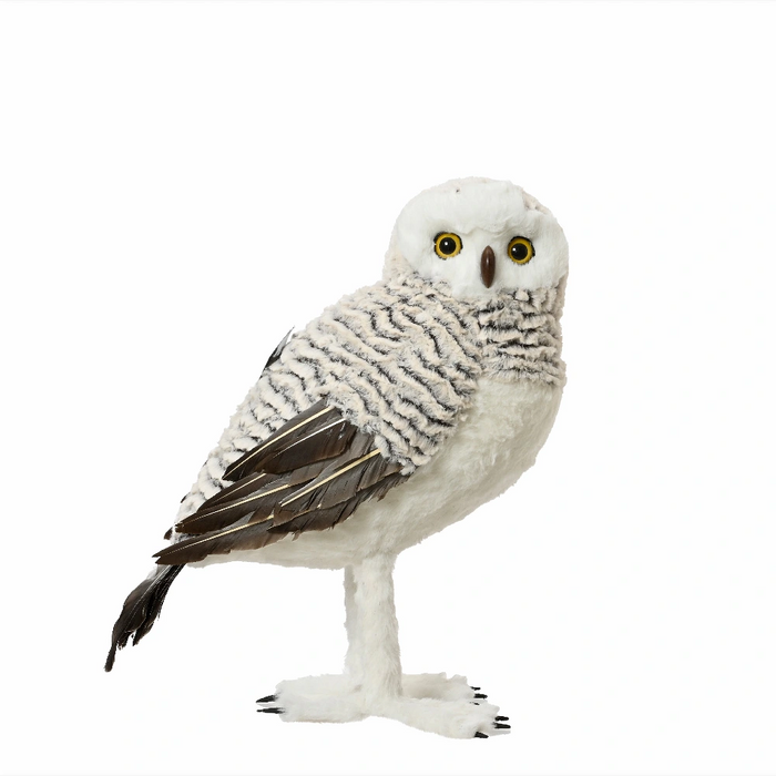 Standing Owl with Faux Fur Feathers Left Hand