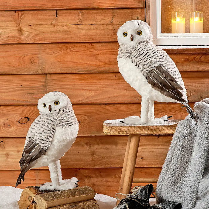 Standing Owls with Faux Fur Feathers