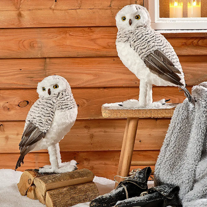 Standing Owls with Fur Feathers Ornaments