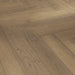 Close-up of the Honey Herringbone laminate plank with a matt finish, highlighting the fine oak grain and textured surface for a natural, untreated wood appearance.