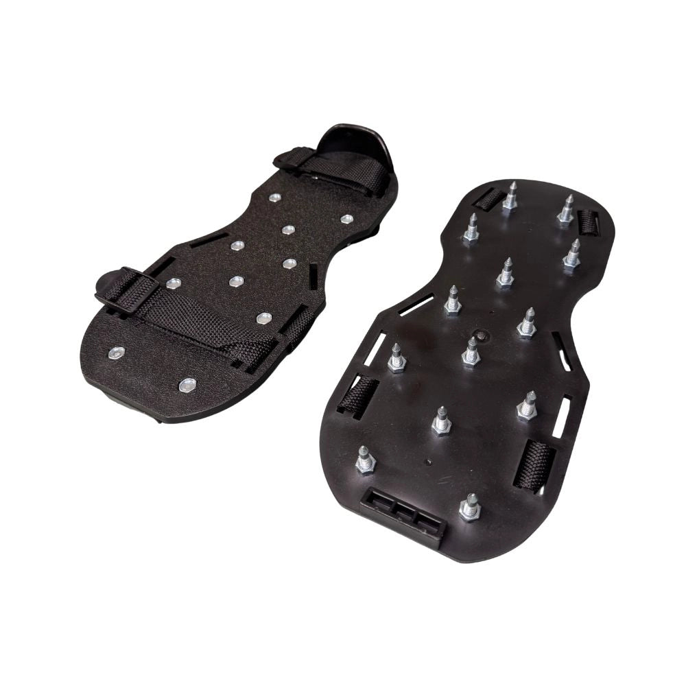 Tiling spiked sandals with 26mm stainless steel spikes for safely walking on self-leveling floors during installation.