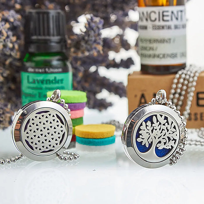 Tree of Life 20mm stainless steel aromatherapy bracelet with refillable essential oil diffuser locket
