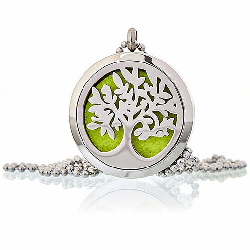 Tree of Life 30mm stainless steel aromatherapy diffuser necklace with refillable essential oil locket