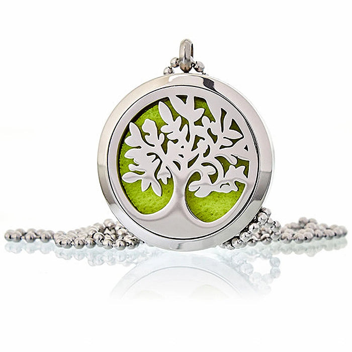 Tree of Life 30mm stainless steel aromatherapy diffuser necklace with refillable essential oil locket