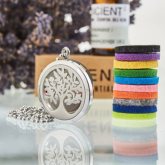 Tree of Life 30mm stainless steel aromatherapy diffuser necklace with refillable essential oil locket