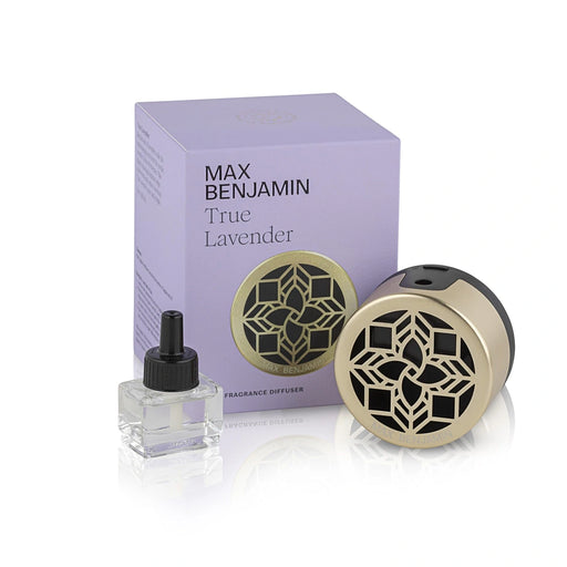 Max Benjamin True Lavender plug-in wall diffuser with 15 ml refill bottle in packaging