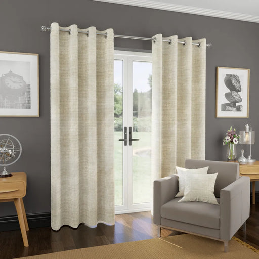 Tulsa Natural chenille eyelet curtains lined for softness and subtle texture