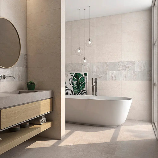 Bathroom with Underground Beige Anti-Slip Porcelain tiles for safety and style.