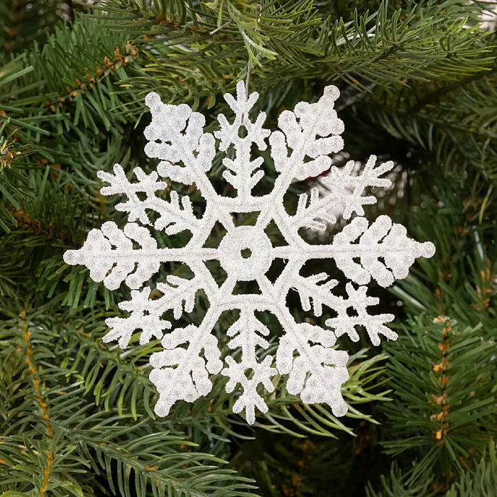 White Glitter Snowflake Hanging Christmas Decoration