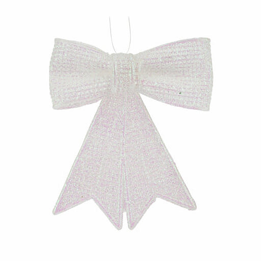 Close-up of White Hanging Glitter Bow showing detailed bow shape and sparkling glitter finish.