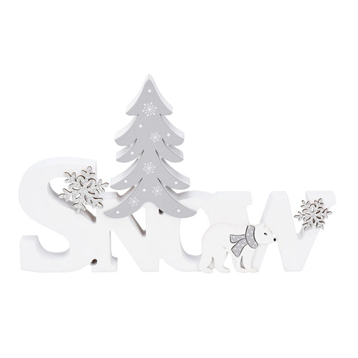 Close-up of white 'Snow' Christmas ornament showing textured frosty finish.