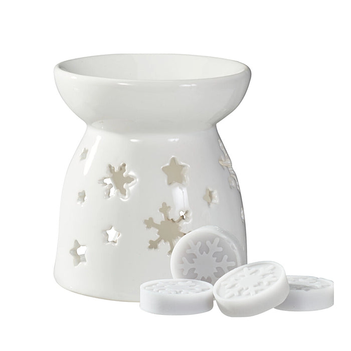 Close-up of Winter Garden Wax Burner Gift Set showing wax burner and floral-scented wax melts.