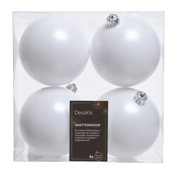 Winter White 10cm Christmas Baubles 4 Pack