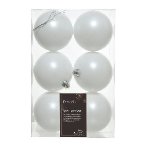 Winter White 8cm Christmas Baubles 6 Pack