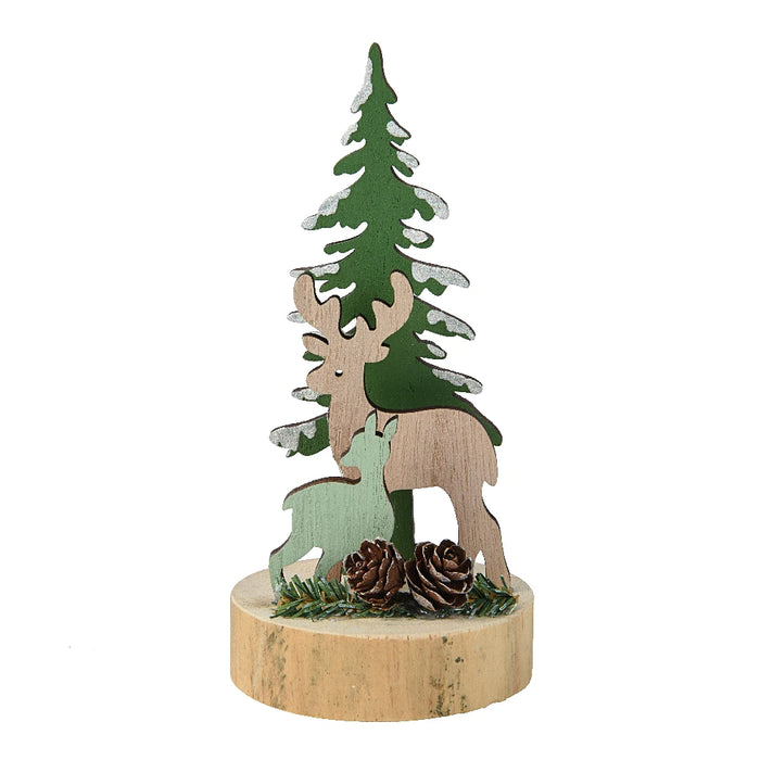 Wooden Deers & Tree on Stand Christmas Ornament