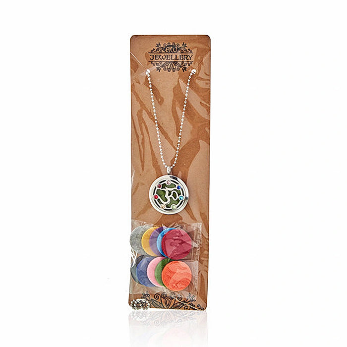 Yoga Chakra 30mm stainless steel aromatherapy diffuser necklace with essential oil locket and coloured pads