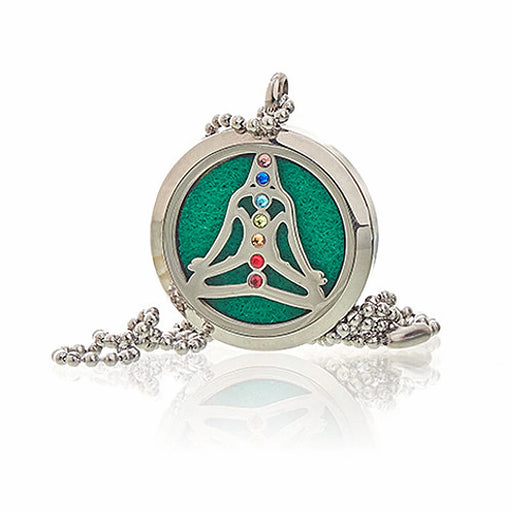 Yoga Chakra 30mm stainless steel aromatherapy diffuser necklace with essential oil locket and coloured pads