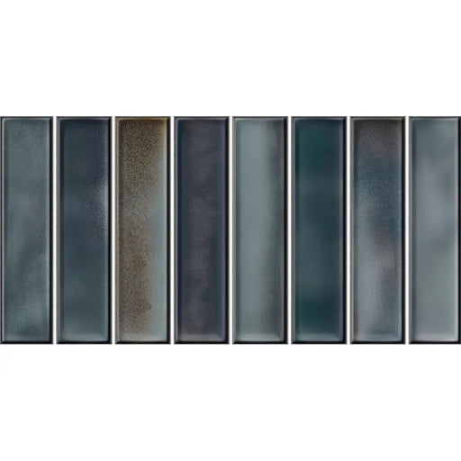 Colour variation across 8 tiles in the Alba Azul glossy ceramic wall tile range