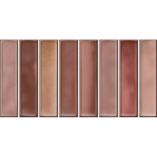 Colour variation across 8 tiles in the Alba Coral glossy ceramic wall tile range