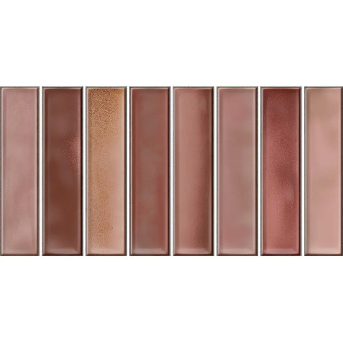 Colour variation across 8 tiles in the Alba Coral glossy ceramic wall tile range