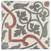 Front view of Art Nouveau Burgundy Folies Bergere decorative porcelain tile with burgundy, grey and cream pattern