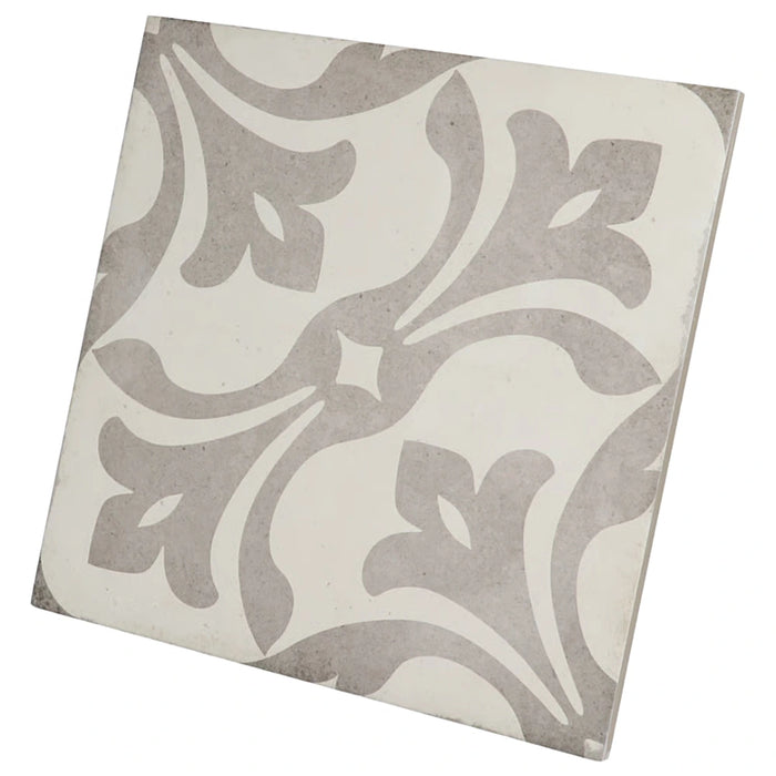 Art Nouveau La Rambla Grey 20 x 20 patterned porcelain tile in grey and cream