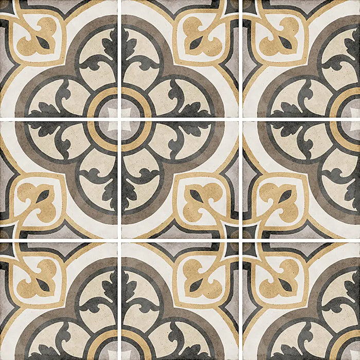 Repeating pattern of Art Nouveau Majestic Colours porcelain tiles