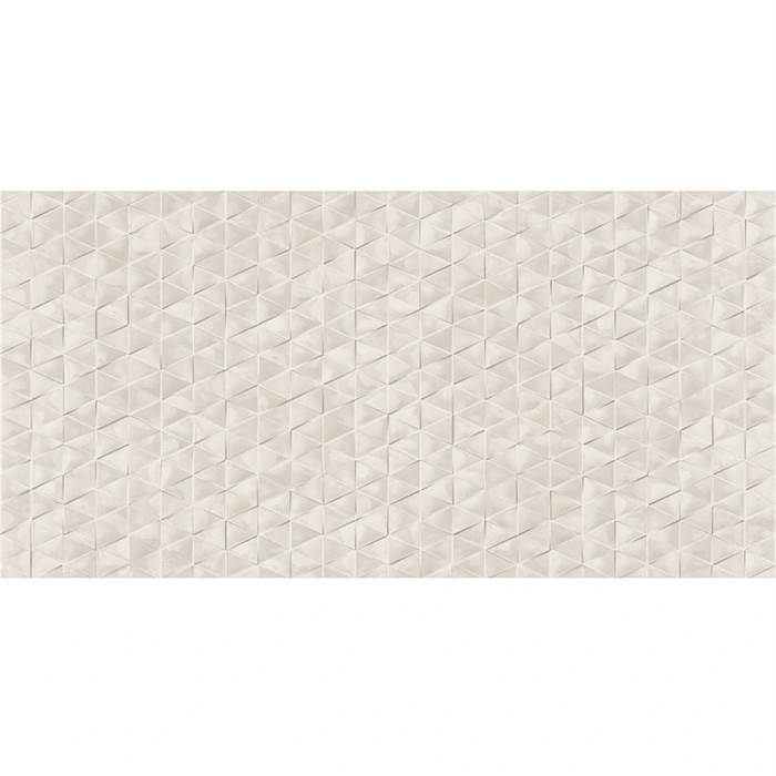 Close-up of Barrington Concept Cream 25 x 50 ceramic wall tile showing geometric textured relief