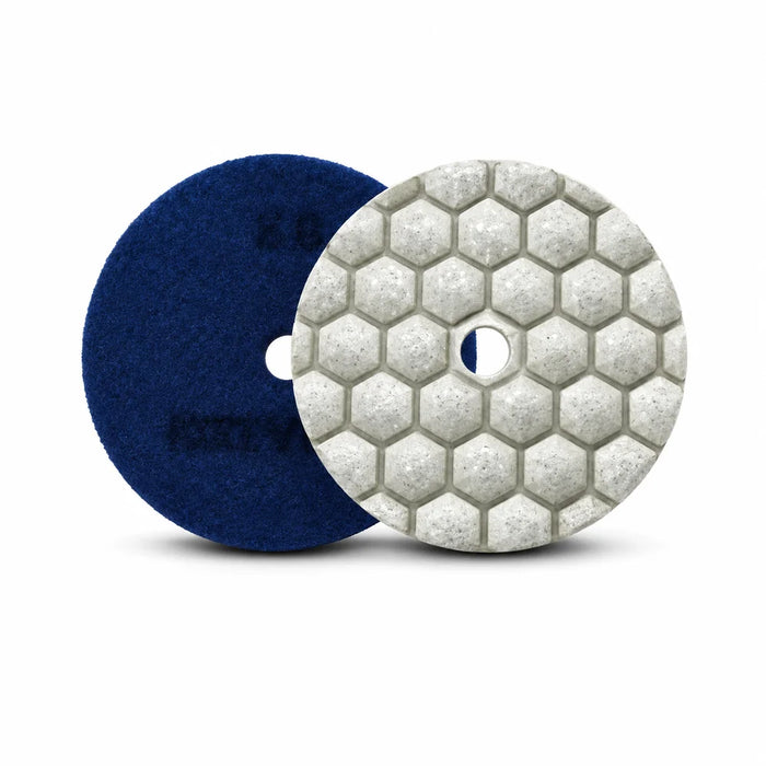 Bihui 50mm Mini Dry Polishing Pad 50 Grit – blue velcro backing and white hexagon-pattern polishing face