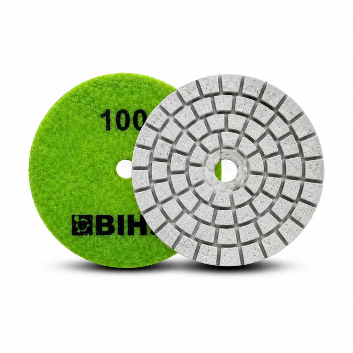 Bihui 50mm Mini Wet Polishing Pad 100 Grit – green velcro backing and white diamond polishing face