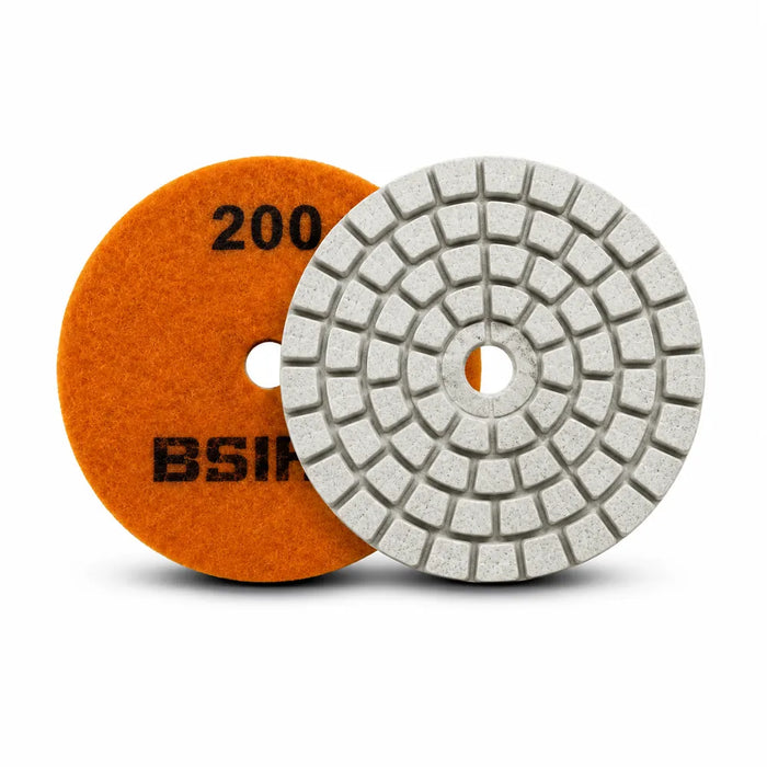 Bihui 50mm Mini Wet Polishing Pad 200 Grit – orange velcro backing and white diamond polishing face
