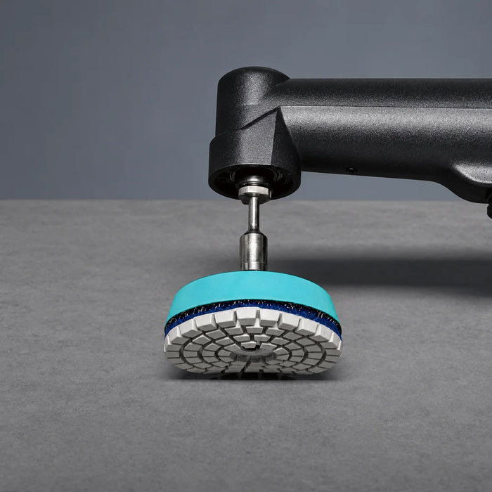 Bihui 50mm Mini Wet Polishing Pad 50 Grit fitted to an angle polisher on a grey tile surface