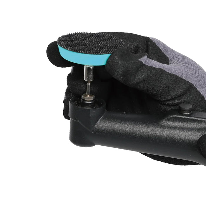 Bihui 50mm Velcro Polishing Pad Holder with a mini polishing pad attached on an angle polishing tool