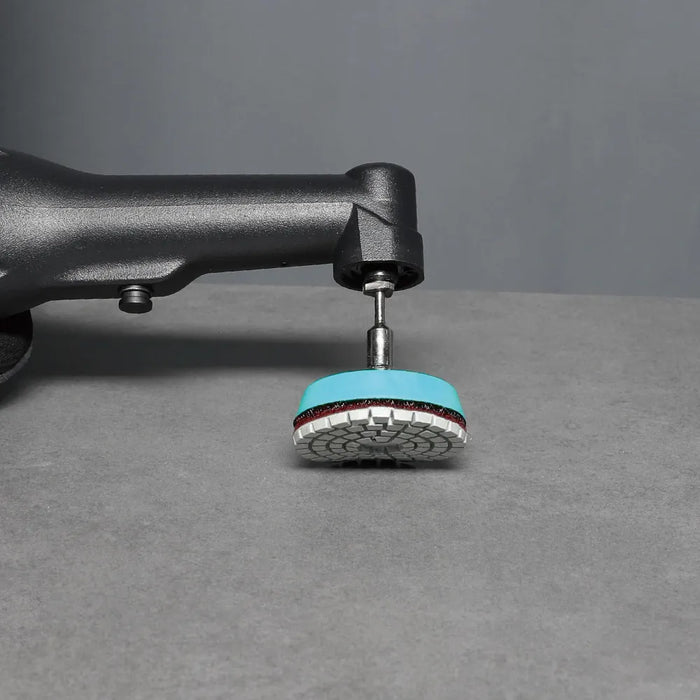 Bihui 50mm Velcro Polishing Pad Holder with a mini polishing pad attached on an angle polishing tool