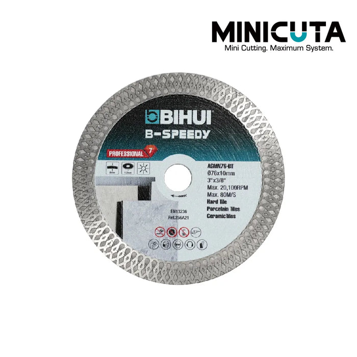 Bihui B-Speedy 76mm Diamond Blade – continuous rim blade for hard tile, porcelain and ceramic