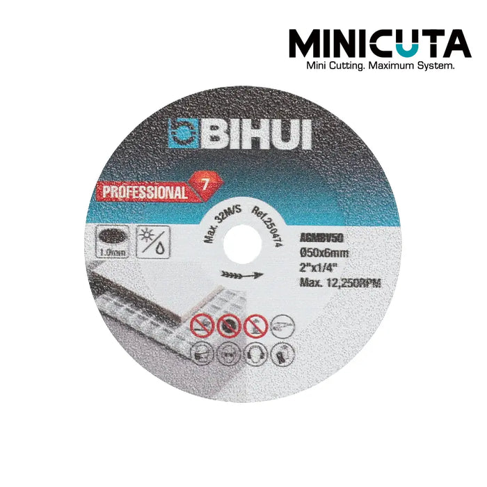 Bihui Vacuum Brazed Diamond Cutting Blade 50mm – front label showing size and max RPM