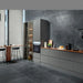 Bleuemix Black Soft Porcelain 90x90 tile in a kitchen floor and wall setting