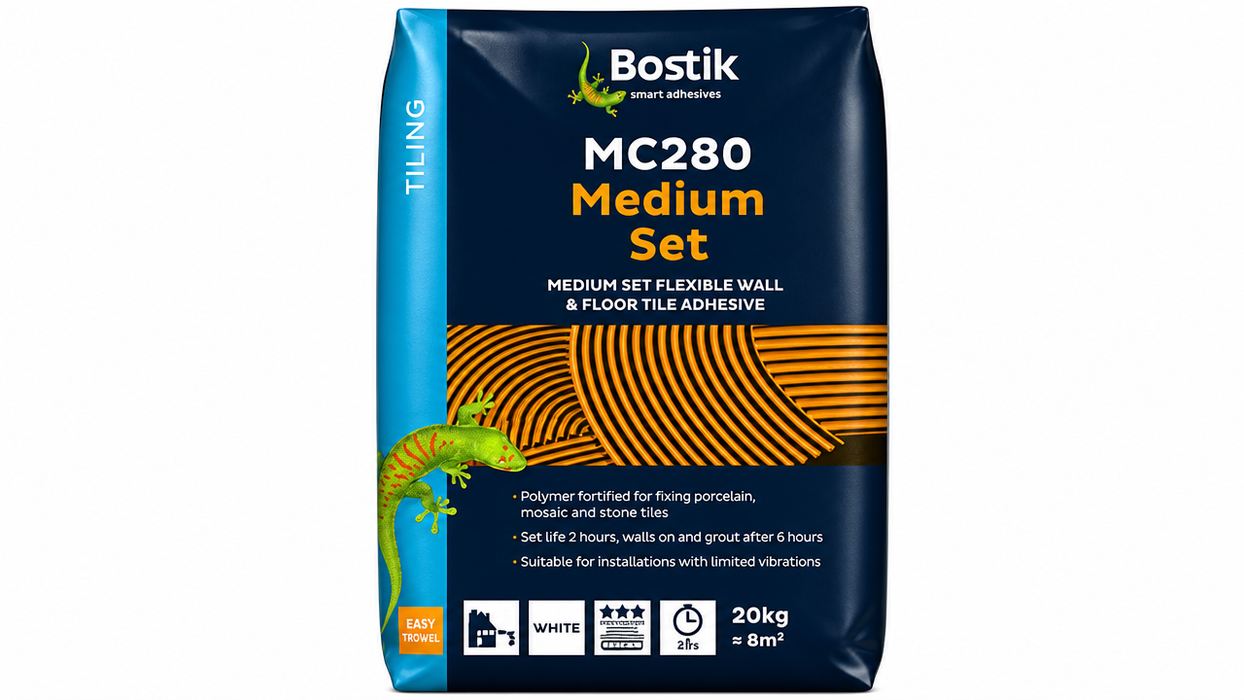 Bostik MC280 20kg white tile adhesive bag – S1 medium-set formula