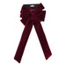Layered burgundy velvet-look bow with long tails and a hanging loop