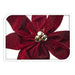 Close-up of a burgundy velvet-look poinsettia with gold bell centre